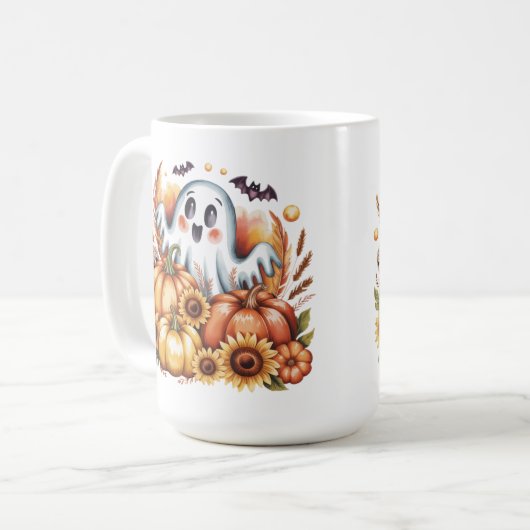 Spooky Schattigee spookachtige oogst Halloween Aut Koffiemok (Voorkant links)