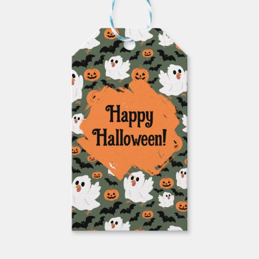 Spooky Schattigee spookkippen met pompoenen en vle Cadeaulabel (Voorkant)