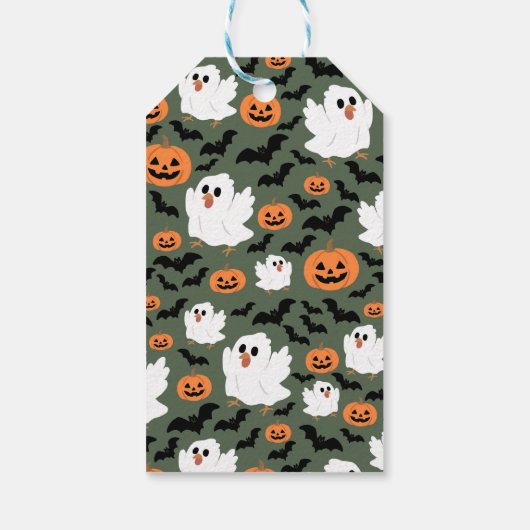 Spooky Schattigee spookkippen met pompoenen en vle Cadeaulabel (Achterkant)