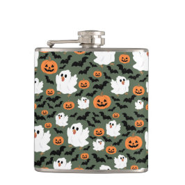 Spooky Schattigee spookkippen met pompoenen en vle Heupfles