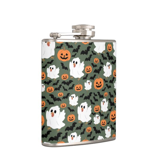 Spooky Schattigee spookkippen met pompoenen en vle Heupfles (Rechts)