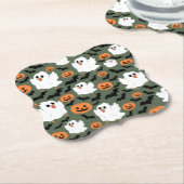 Spooky Schattigee spookkippen met pompoenen en vle Kartonnen Onderzetters (Gekanteld)