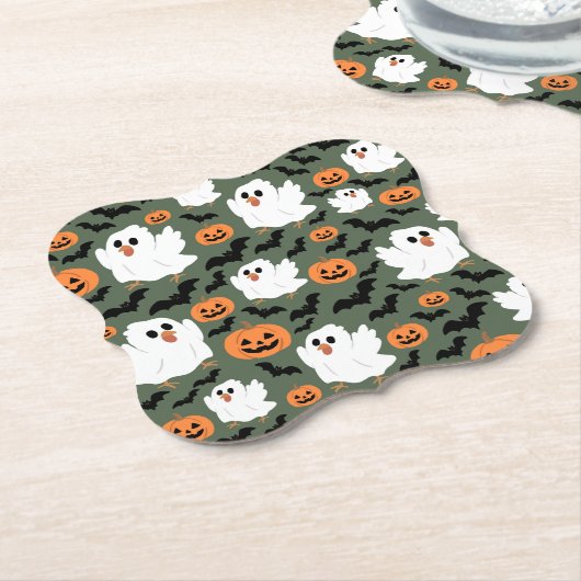 Spooky Schattigee spookkippen met pompoenen en vle Kartonnen Onderzetters (Gekanteld)
