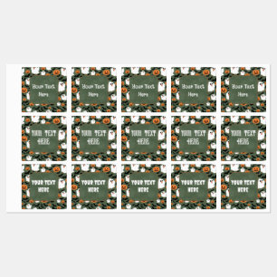 Spooky Schattigee spookkippen met pompoenen en vle Labels