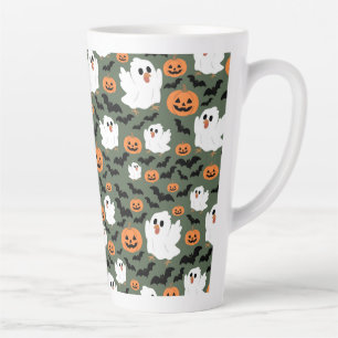 Spooky Schattigee spookkippen met pompoenen en vle Latte Mok