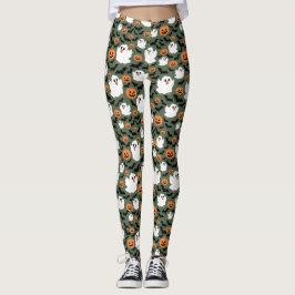 Spooky Schattigee spookkippen met pompoenen en vle Leggings