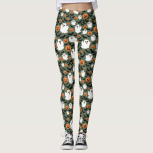 Spooky Schattigee spookkippen met pompoenen en vle Leggings