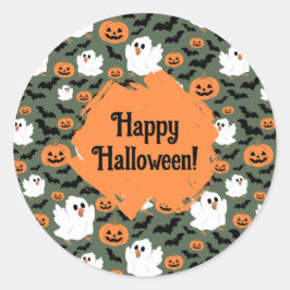 Spooky Schattigee spookkippen met pompoenen en vle Ronde Sticker