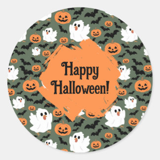 Spooky Schattigee spookkippen met pompoenen en vle Ronde Sticker