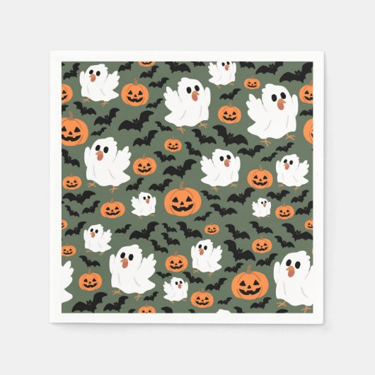 Spooky Schattigee spookkippen met pompoenen en vle Servet (Voorkant)