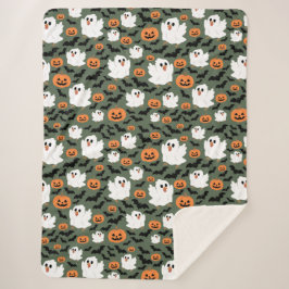 Spooky Schattigee spookkippen met pompoenen en vle Sherpa Deken