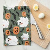 Spooky Schattigee spookkippen met pompoenen en vle Theedoek (Quarter Fold)