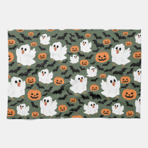 Spooky Schattigee spookkippen met pompoenen en vle Theedoek