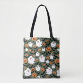 Spooky Schattigee spookkippen met pompoenen en vle Tote Bag (Voorkant)