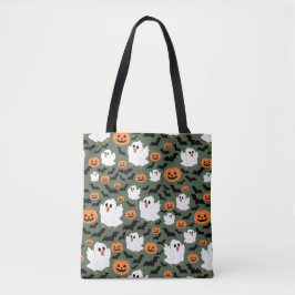 Spooky Schattigee spookkippen met pompoenen en vle Tote Bag
