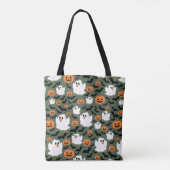 Spooky Schattigee spookkippen met pompoenen en vle Tote Bag (Achterkant)