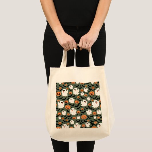 Spooky Schattigee spookkippen met pompoenen en vle Tote Bag (Voorkant (product))