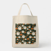 Spooky Schattigee spookkippen met pompoenen en vle Tote Bag (Achterkant)