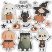 Spooky Schattigee Waterverf Halloween Monsters Set Sticker (Voorkant)
