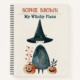 Spooky Schattigee Witch & Pumpkins Waterverf Hallo Notitieboek