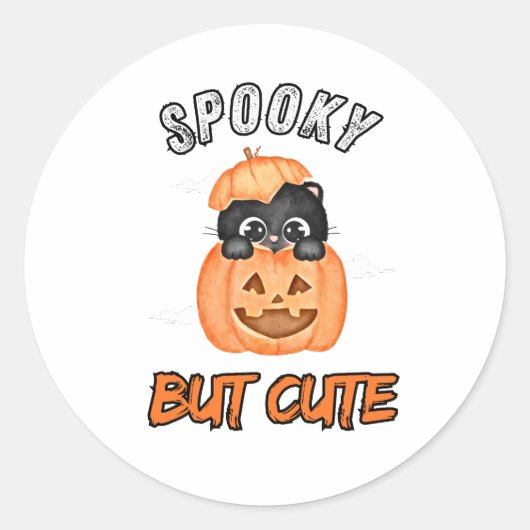 Spooky Schattigee zwarte kat in pompoen Halloween Ronde Sticker (Voorkant)