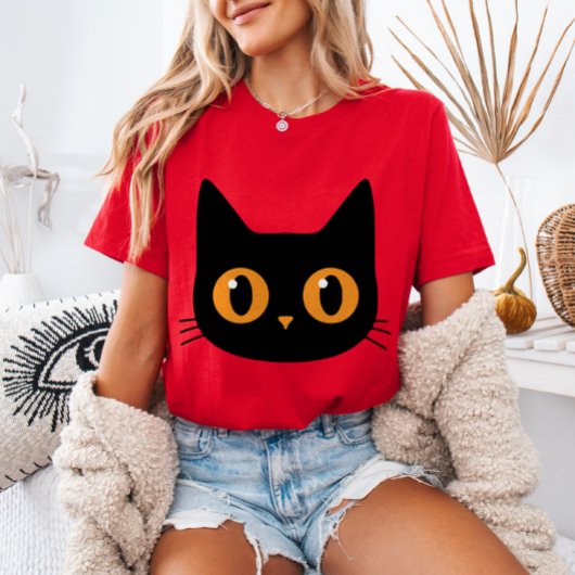 Spooky Schattigee zwarte kattenhoofd Halloween Fel T-shirt