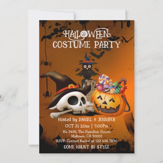 Spooky schedel bot Jack-o'-Lantern snoep Halloween Kaart (Voorkant)