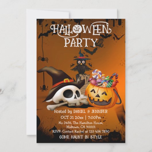 Spooky schedel bot Jack-o'-Lantern snoep Halloween Kaart (Voorkant)