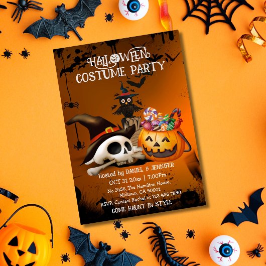 Spooky schedel bot Jack-o'-Lantern snoep Halloween Kaart