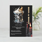 Spooky schedel cocktail zwarte kaarsen gothic chic kaart (Staand voorkant)