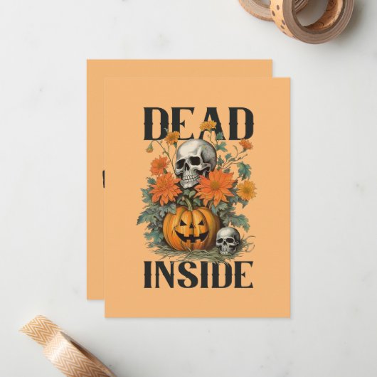 Spooky schedel en pompoen gepersonaliseerde Hallow Notitiekaartje (Voorkant / Achterkant in situ)