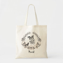 Spooky schedel krans raven Trick or treat Tote Bag