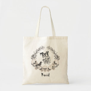 Spooky schedel krans raven Trick or treat Tote Bag