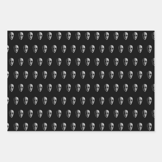 Spooky schedel patroon zwart inpakpapier vellen (Voorkant)