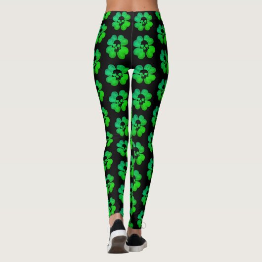 Spooky schedel shamrock patroon leggings (Achterkant)