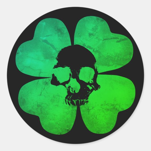 Spooky schedel shamrock ronde sticker (Voorkant)