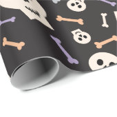 Spooky schedels en Botten Dark Black Wrapping Pape Cadeaupapier (Rol Hoek)