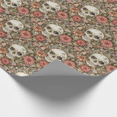Spooky schedels & rode bloemen cadeaupapier (Hoek)