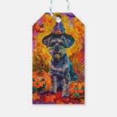 Spooky Schnauzer Hond Halloween Heks en Pompoen Cadeaulabel (Voorkant)