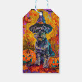 Spooky Schnauzer Hond Halloween Heks en Pompoen Cadeaulabel (Achterkant)