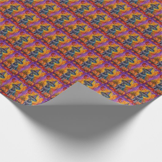 Spooky Schnauzer Hond Halloween Heks en Pompoen Cadeaupapier (Hoek)