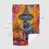 Spooky Schnauzer Hond Halloween Heks en Pompoen Golfhanddoek (Insitu)