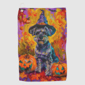 Spooky Schnauzer Hond Halloween Heks en Pompoen Golfhanddoek (Voorkant)