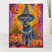 Spooky Schnauzer Hond Halloween Heks en Pompoen Kaart (Voorkant)