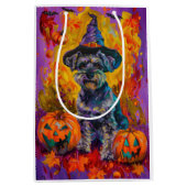 Spooky Schnauzer Hond Halloween Heks en Pompoen Medium Cadeauzakje (Voorkant)