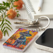 Spooky Schnauzer Hond Halloween Heks en Pompoen Sleutelhanger (Voorkant Rechts)