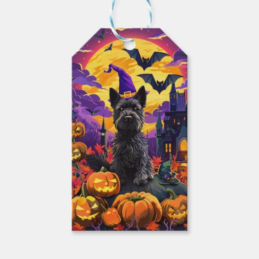 Spooky Schotse Terriër Halloween Witch Pumpkin Cadeaulabel (Voorkant)