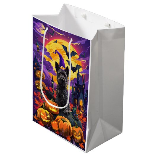Spooky Schotse Terriër Halloween Witch Pumpkin Medium Cadeauzakje (Voorkant Gekanteld)
