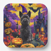 Spooky Schotse Terriër Halloween Witch Pumpkin Papieren Bordje (Voorkant)