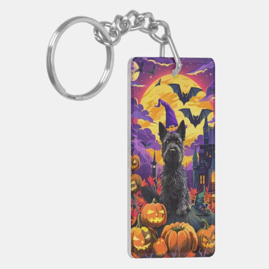Spooky Schotse Terriër Halloween Witch Pumpkin Sleutelhanger (Voorkant Links)